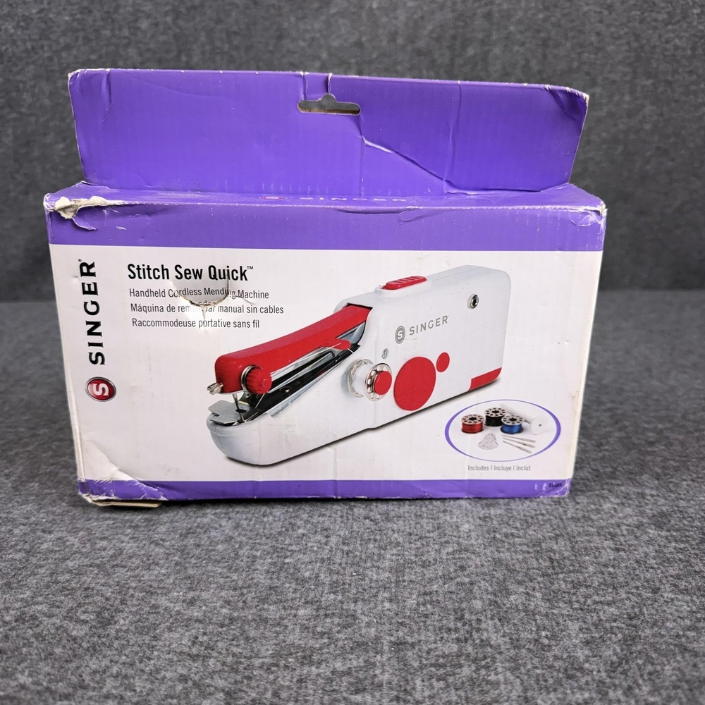 SINGER Stitch Sew Quick Handheld Sewing Machine White Red Cordless Battery 01663